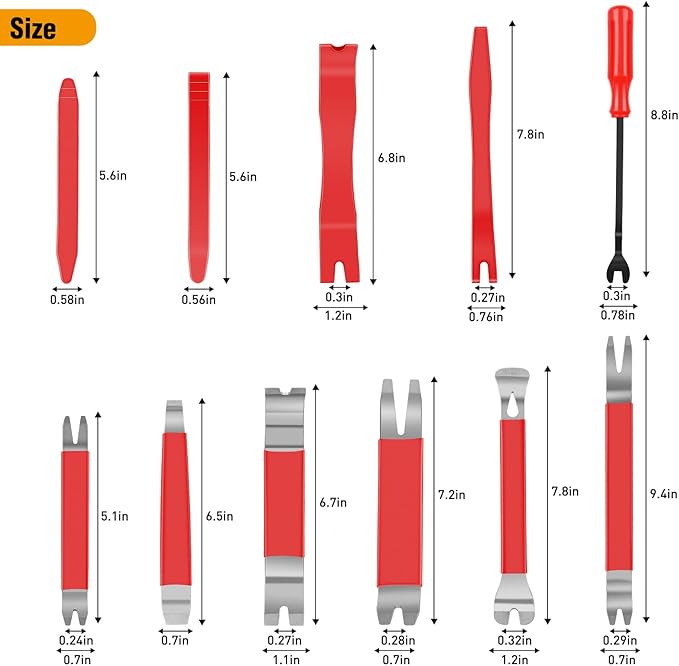 GOOACC 11PCS Trim Removal Tool Kit, Metal & Nylon Pry Tools Set for Car Door Panel, Dashboard, Audio, Clips, Fastener Remover w/Storage Box ??Red