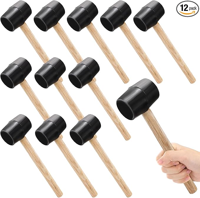 Peohud 12 Pack Rubber Mallet, 7 Oz Small Rubber Hammer with Wood Handle for Flooring, Camping, Tent Stakes, Woodworking, DIY Jewelry, Soft Blow Tasks without Damage