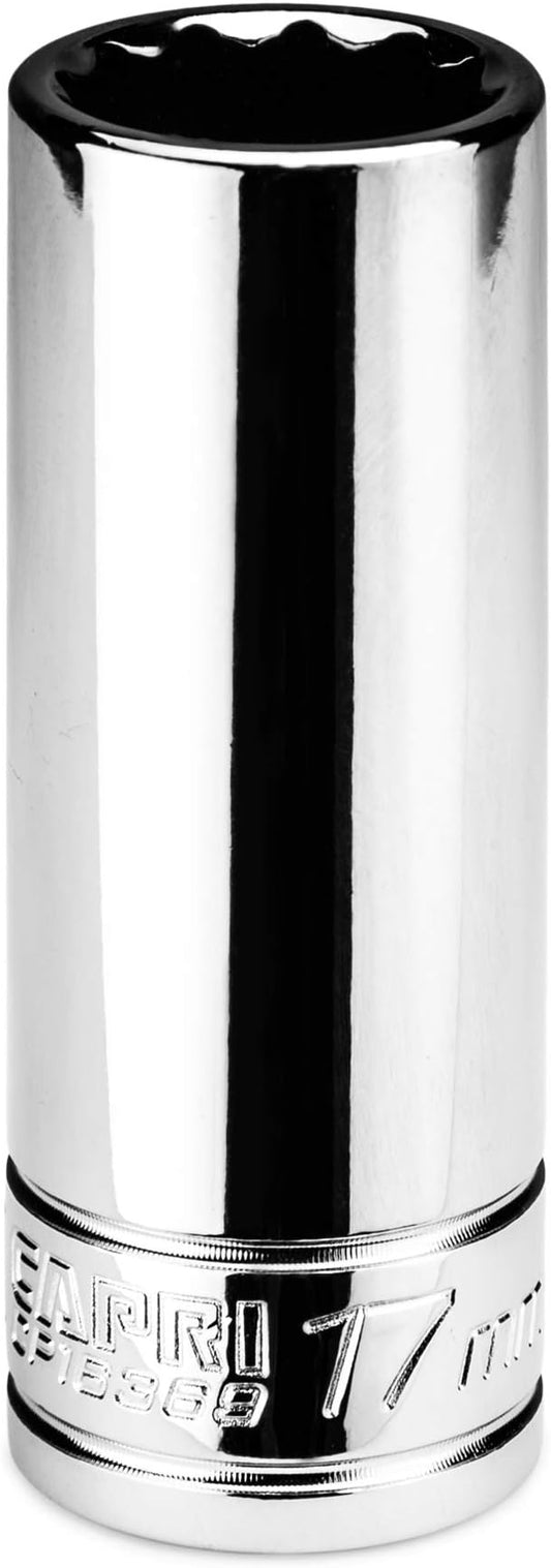 Capri Tools 17 mm Deep Socket, 3/8 in. Drive, 12-point, Metric