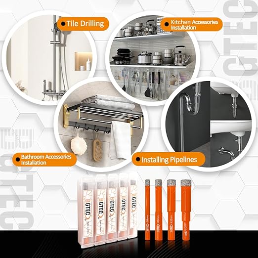 Dry Diamond Drill Bit Set,BGTEC 5pcs 5/16" 8mm Hole Saw for Granite,Marble,Masonry, Concrete, Tile/Ceramic, Glass, Hard Plastic,Vacuum Brazed Diamond Core Drill Bit Kit