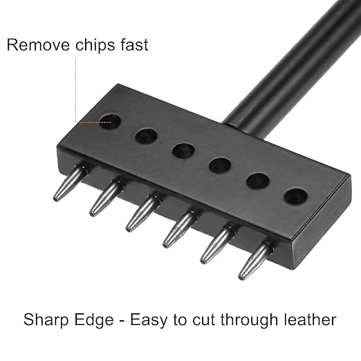 uxcell 6 Prong Leather Prong Punch Tool 8mm Steel Prong Row Round Hole Stitching Chisel for Leather Craft