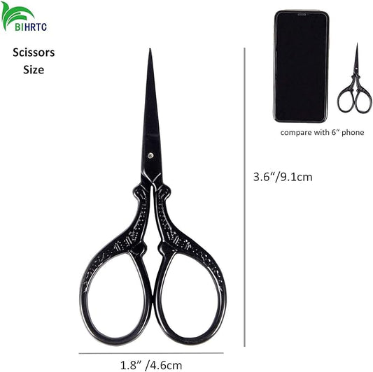 BIHRTC 3.6 Inch Embroidery Black Sharp Tip Stainless Steel Scissors Small Sewing for DIY Sewing Art Work Cross Stitch Household Needlepoint Scissors