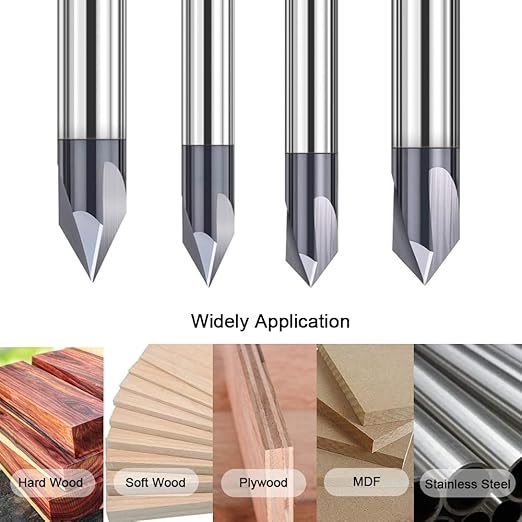 ASNOMY 4Pcs Carbide Chamfer End Mill V Groove Router Bit 60 Degree and 90 Degree, 3 Flutes CNC Milling Cutter V Bits for Carving and Engraving