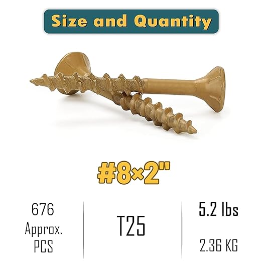 WELLOCKS Deck Screws, Wood Screws, Tan, Superior Rust Resistant, Epoxy Coated, Above 1000 Hour Salt Spray Coating T25 Torx Star Bit Included for Outdoor Wood Fence (5.2LBS Tan, #8횞2")