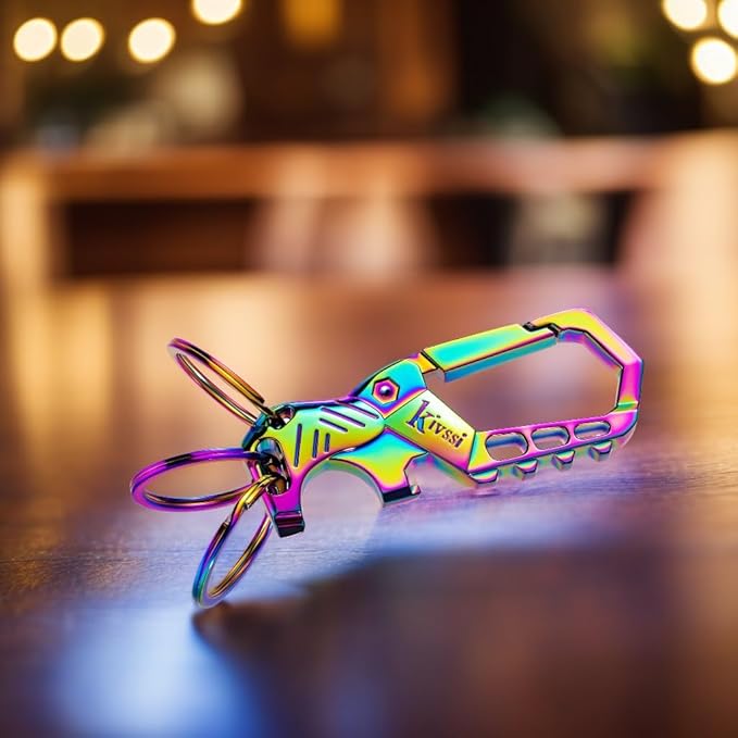 Heavy duty metal keychains, Carabiner clip Car key chains,Fashion family keychain bottle opener and 3 Key Rings suitable for men and women.(Black+Multicolor)