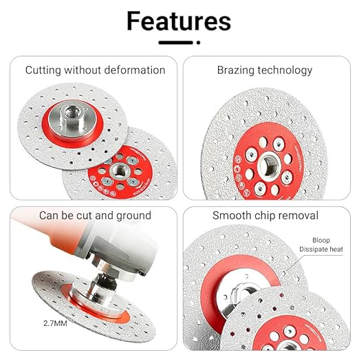 LOZLIN 3PCS 115MM Vacuum Brazed Ultra-Thin Multi-Pore Flat Abrasive Sheet Disc for Porcelain Glass Ceramic Tile Granite Marble Diamond Saw Blade (red and Porous, 1)