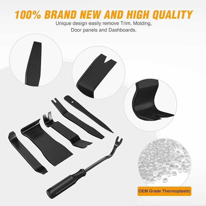 GOOACC 6PCS Auto Trim Removal Tool Kit No-Scratch Tool Kit for Car Audio Dash Window Molding Fastener Remover Tool Kit-Black