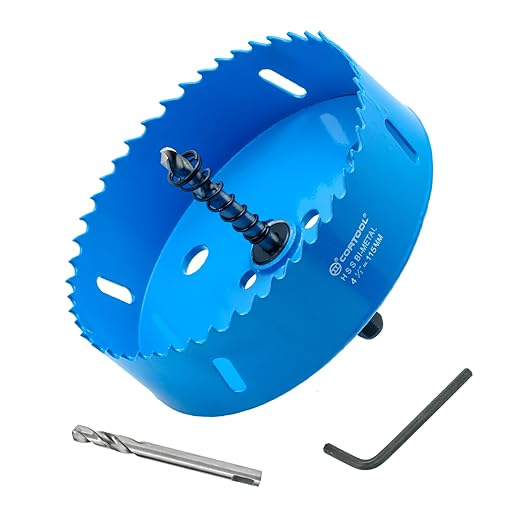 4-1/2 Inch Hole Saw with Arbor for Metal and Wood Cutting, Bi-Metal Hole Cutter, 4-1/2" Hole Saw Kit for Drywall, Wood, PVC Boards, Fiberglass and Vent Pipes