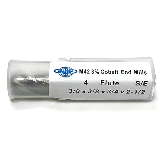 CME 5 pcs M42 Cobalt End Mills, Square Nose, Bright (Uncoated) Finish, 3/8" Mill Diameter, 3/4" Length of Cut, 2 1/2" Overall Length, 4 Flute, Center Cutting
