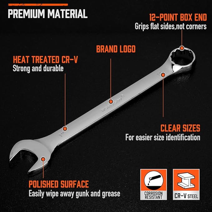 HORUSDY Large Wrench Set with Rolling Pouch | SAE | 6-Piece | 15/16?? 1?? 1-1/16?? 1-1/8?? 1-3/16?? 1-1/4??| 12 Point | Chrome Vanadium Steel
