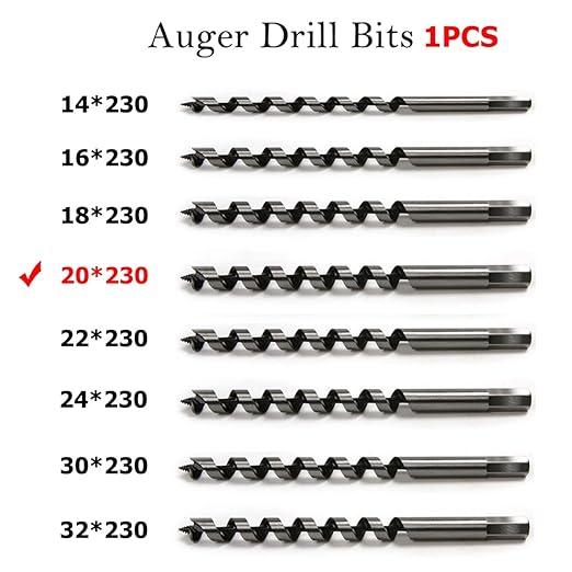SagaSave 20 * 230mm Wood Auger Drill Bit, Ship Auger Long Drill Bit for Soft and Hard Wood, Plastic, Drywall and Composite Materials, 1Pcs