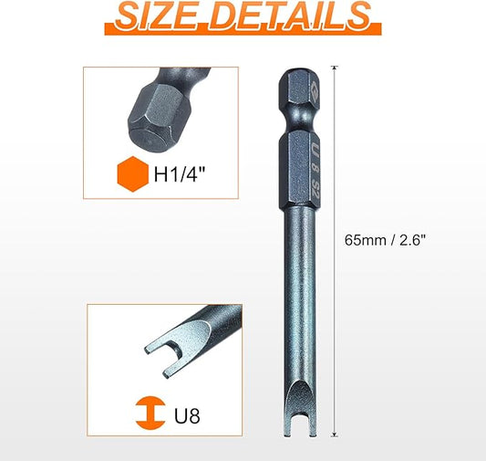 HARFINGTON 5pcs U-Type Screwdriver Bit 1/4" Hex Shank U8 Magnetic Head 2.6" Length S2 Steel U-Shaped Screw Driver Bit for Repair Work Electric Screwdriver, Blue