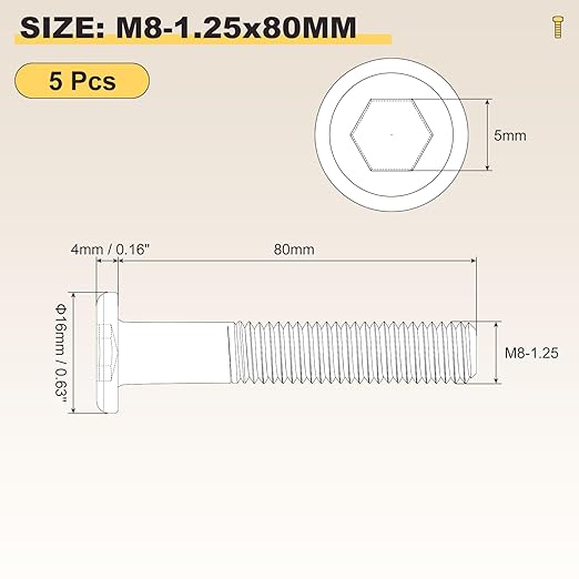 METALLIXITY Flat Head Hex Socket Cap Screws Bolts(M8-1.25x80) 5Pcs, Steel Hex Socket Furniture Bolts Screws - for Furniture Woodworking Project, Black