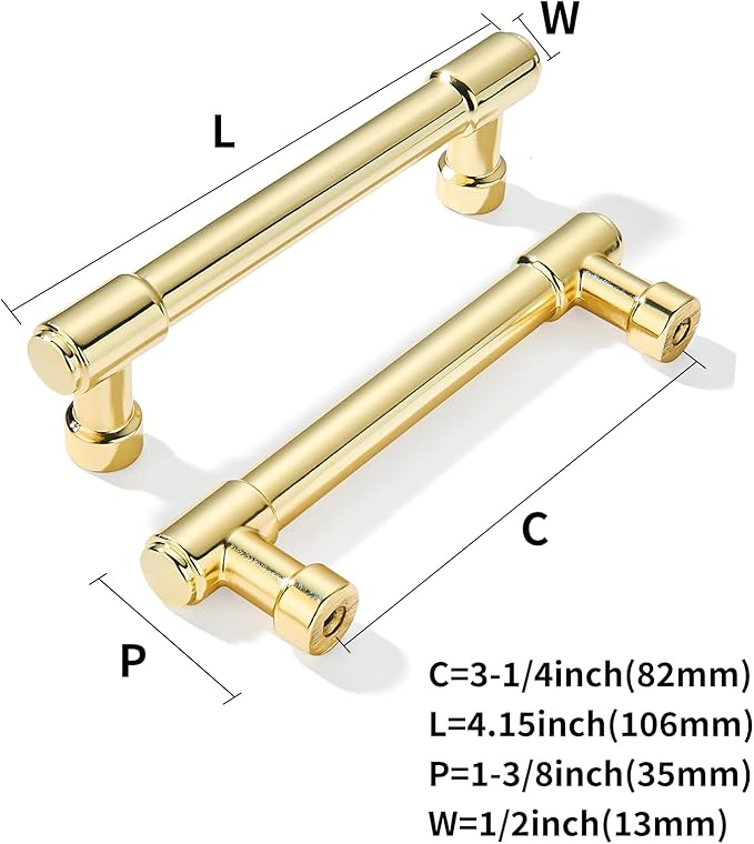 khtumeware 10 Pack 3-1/4 Inch(82mm) Polished Brass Cabinet Pulls Kitchen Cabinet Hardware for Cupboard Drawer Pulls Dresser Handle