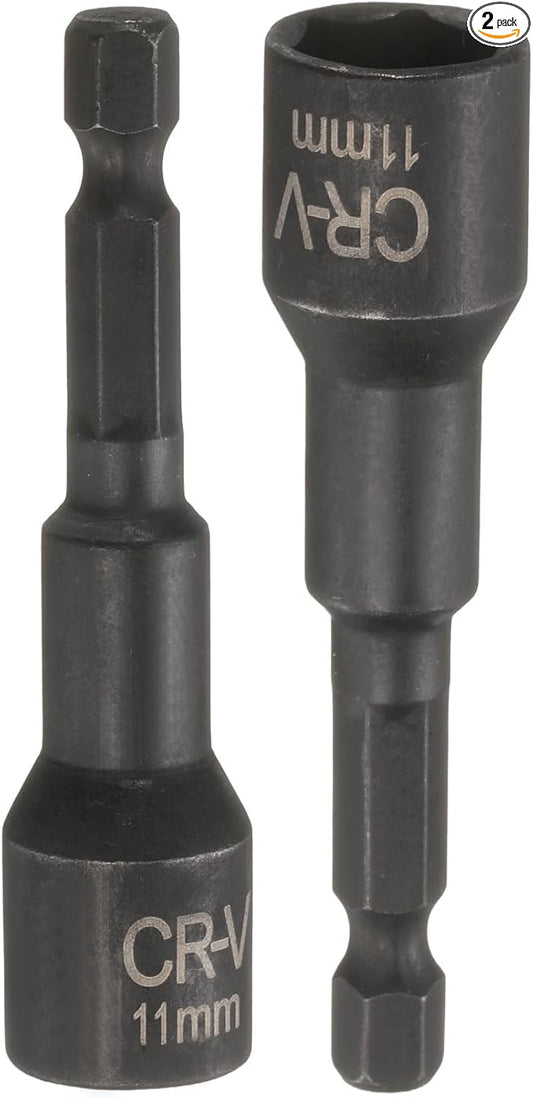 uxcell 2Pcs 1/4" Hex Shank 11mm Magnetic Hex Socket 65mm Length, CR-V Steel Quick-Release Impact Driver Socket Wrench Screw for Impact Drill Power Nut Setter