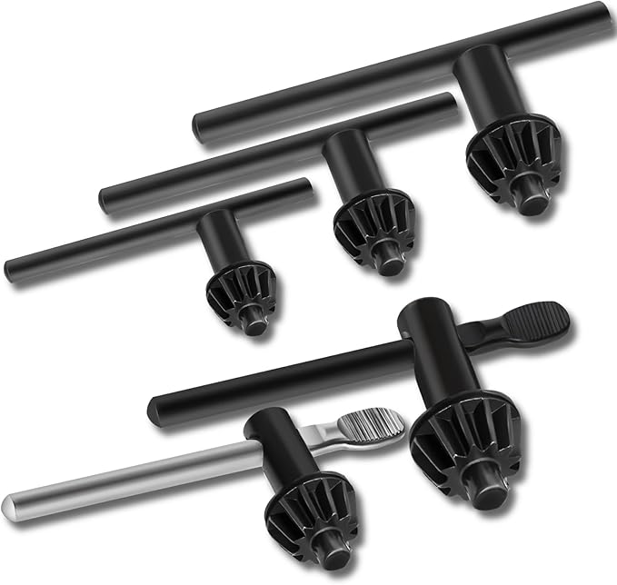 5PCS Drill Chuck Key Wrench 3/4" 5/8" 1/2" 3/8" 1/4" Carbon Steel Heavy Duty Thumb Handle Replacement Drill Clamping Wrench for Electric Drill Clamping Tool