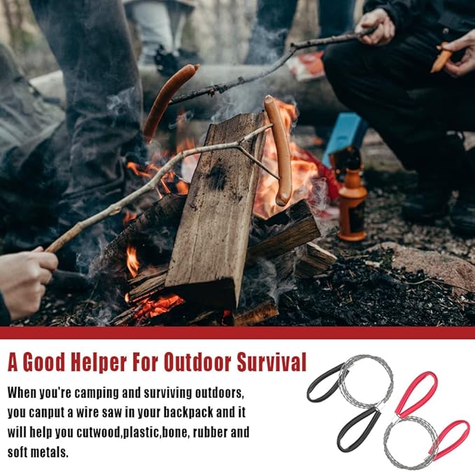 8 PACK Stainless Steel Wire Saw Emergency Saw Kit, 27Inch Light Weight for Wood Camping Hiking Hunting, Red, Black