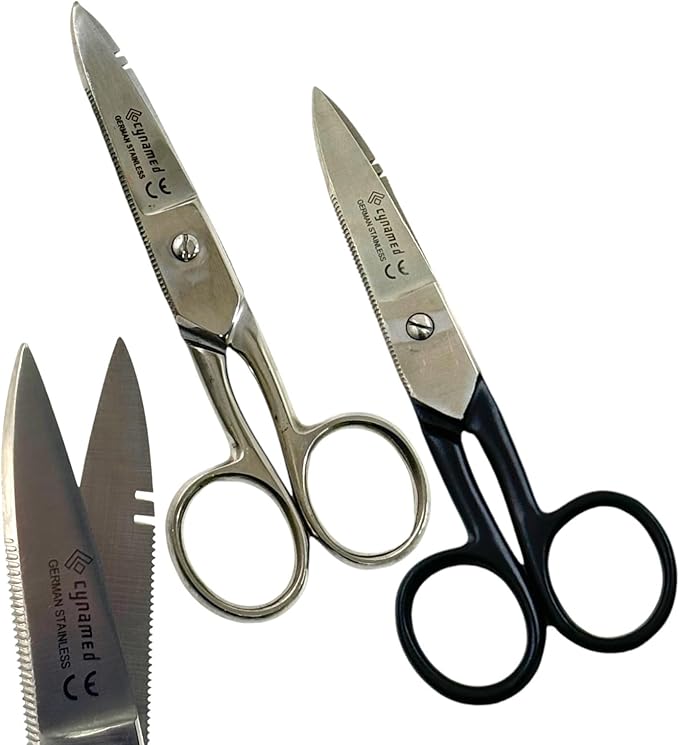 Electrical Wire Cutting and Stripping Scissors 5.25" Length | Electrician Electrical Repair Scissors | German Stainless Steel (Set of 2 - Black + Silver)