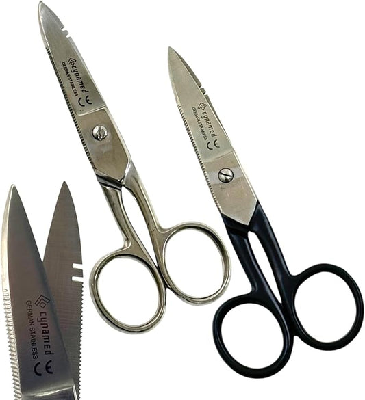 Electrical Wire Cutting and Stripping Scissors 5.25" Length | Electrician Electrical Repair Scissors | German Stainless Steel (Set of 2 - Black + Silver)