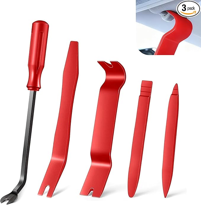 5 PCS Auto Trim Removal Tool Kit, No-Scratch Remover Pry Tool Set, Interior Door Panel Clip Fastener Removal Set for Car Door Clip Panel & Audio Dashboard Dismantle (Red)