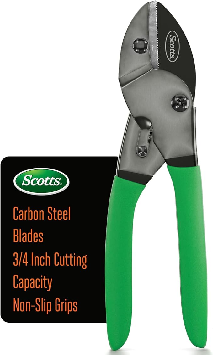 Scotts 8 in. Anvil Pruning Shears ??1/2 in. Cutting Capacity, Heavy-Duty Garden Pruner for Dry Stems and Dead Wood, Sap Resistant ??Comfort Grip with Sharp Carbon Steel Blade for Yard and Garden Use