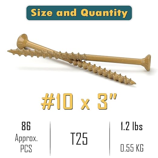 WELLOCKS Deck Screws, Wood Screws, Tan, Superior Rust Resistant, Epoxy Coated, Above 1000 Hour Salt Spray Coating T25 Torx Star Bit Included for Outdoor Wood Fence (1.2LBS Tan, #10횞3")