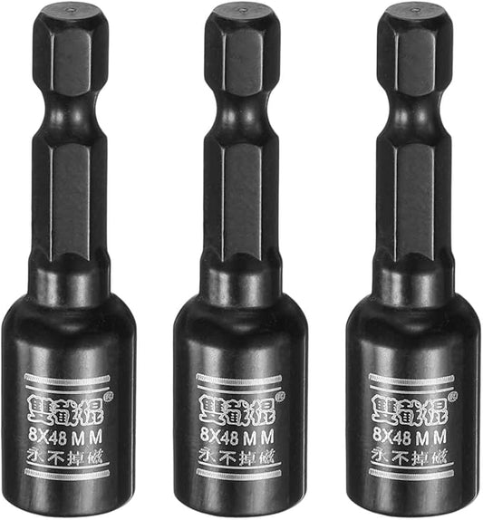 HARFINGTON 3pcs Nut Driver Drill Bit 8mm Metric Socket 1/4" Hex Shank 2" (50mm) Long Magnetic 6-Point Sockets Quick Change CR-V Steel Bolt Setters for Power Drill Drivers