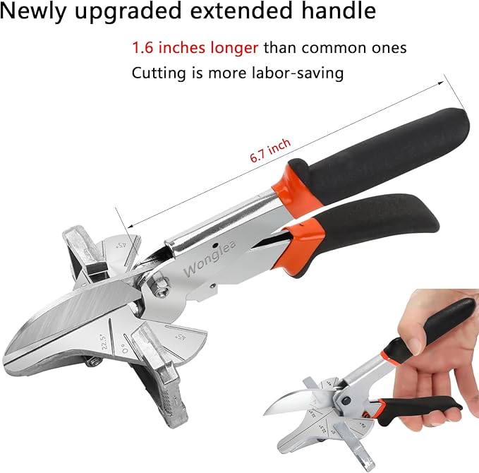 Miter Shears for Wood Trim Molding,Long Handle Quarter Round Cutting Tool with 22.5 degree,Shoe Molding Cutter Tool for Crafting,Multi Angle Shears with 2 Replacement blades