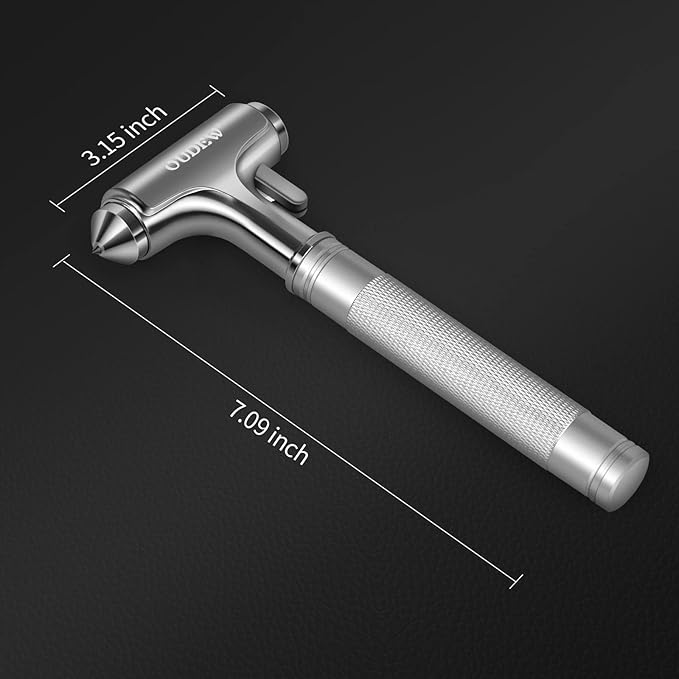 Car Safety Hammer, Car Glass Breaker with Seat Belt Cutter, Automotive Escape Tool, Metal Window Breaker, Emergecy Safety Hammer for Auto Accidents (Silver)