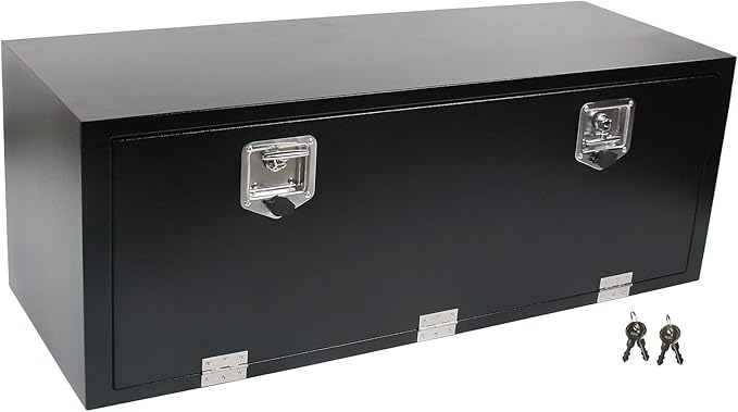 48 Inch Steel Tool Box with T-Handle Latch, Underbody Storage Truck Bed Organizer Toolbox for Trailer Pickup RV, Job Tool Chest, 48 X 18 X 18 Inch, Black