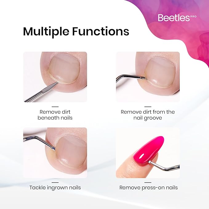 Beetles Pro 1-Pcs Dual-Ended Cuticle Pusher, Stainless Steel Pointed Tip (12mm) and Cuticle Scoop (14mm) for Precise Cuticle Care, Ergonomic Anti-Slip Handle, Professional Manicure Tool for Nail Care