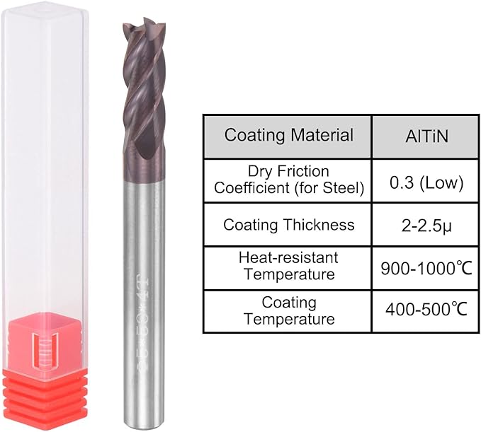 uxcell Square Nose End Mill, 5mm Tip Dia Solid Carbide AlTiN Coated CNC Router Bits 4 Flute Spiral Milling Cutter HRC55 with 5mm Shank 50mm (2-inch) Length