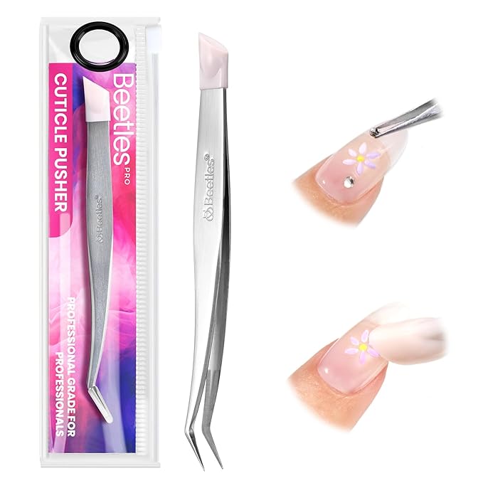 Beetles Pro Sticker Tweezers - Dual Ended Nail Art Tweezer, Curved Tip Pick Up Pearls Rhinestones, Silicone Tip Press Stickers Nail Art Tool Ultra Precision Stainless Steel Nippers