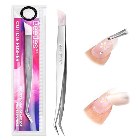 Beetles Pro Sticker Tweezers - Dual Ended Nail Art Tweezer, Curved Tip Pick Up Pearls Rhinestones, Silicone Tip Press Stickers Nail Art Tool Ultra Precision Stainless Steel Nippers