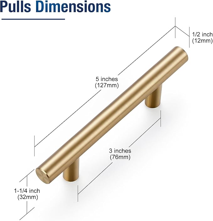 JOY DECOR 5 Pack Champagne Bronze Cabinet Pulls ??5 Inch Length, 3 Inch (76mm) Hole Center ??Stainless Steel Kitchen Cabinet Handles for Drawer and Cupboard