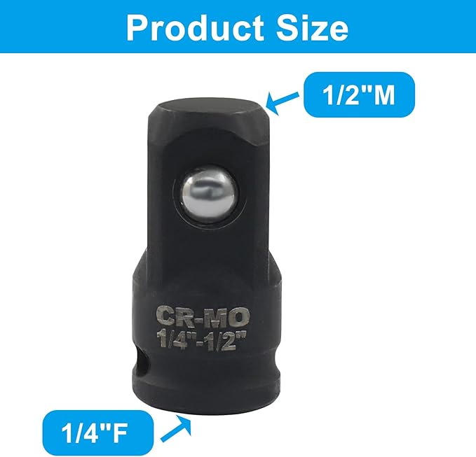 1/4" Female to 1/2" Male Impact Socket Adapter, Black Wrench Socket Adapter For Impact Driver