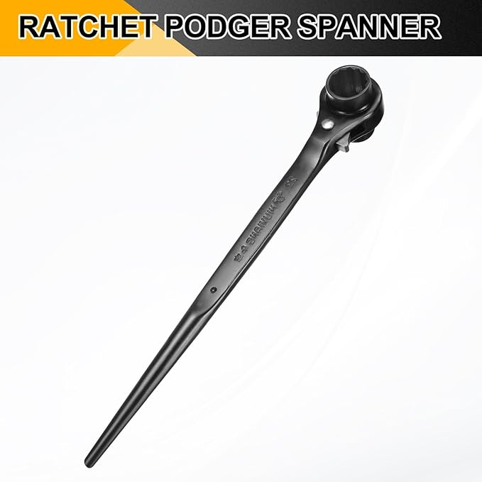 HARFINGTON Scaffolding Podger Ratchet Wrench 21mm x 22mm CR-V 12 Point Double Ended Socket Ratcheting Podger Scaffold Spud Spanner Tool for Auto Repair Mechanical Maintenance, Black