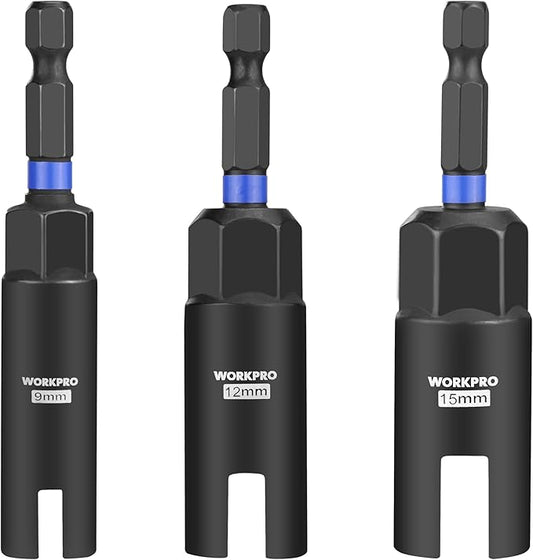 WORKPRO Wing Nut Driver Set 3 PCS, Power Wing Nut Driver Bit (9mm,12mm,15mm), 1/4 Inch Hex Shank Nut Driver, Wing Nut Socket for Wing Nut, Eye Bolt, Wire Twisting