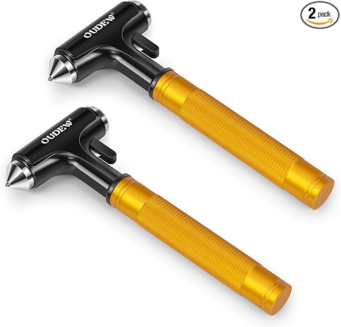 2 Packs Car Safety Hammer, Car Glass Breaker with Seat Belt Cutter, Automotive Escape Tool, Metal Window Breaker, Emergecy Safety Hammer for Accidents (Gold)