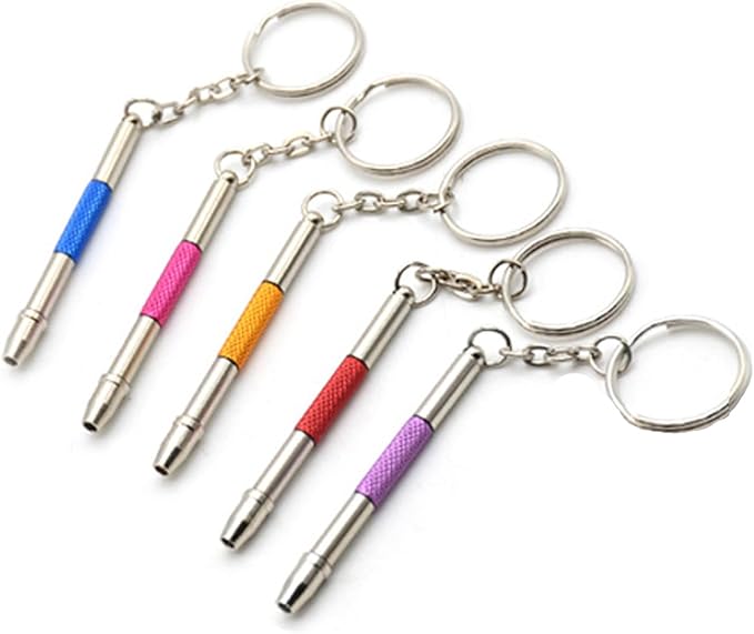 5 Pcs Eyeglass Screwdriver Repair Kit Precision 4 in 1 Mini Screwdrivers Set,Sunglass Watch Toy Repair with Keychain, Stainless Steel Alloy Tool,Flat Head, Phillips, Hex(5 colors)