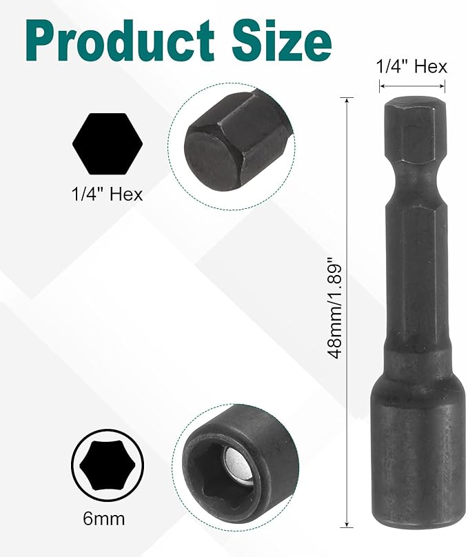 uxcell 2pcs 1/4" Hex Shank 6mm Magnetic Hex Socket 48mm Length, CR-V Steel Quick-Release Impact Driver Bit Socket Magnetic Nut Driver for Impact Drill Power Nut Setter Black