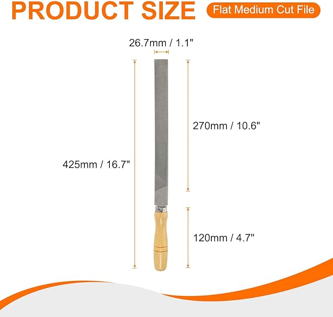 HARFINGTON Flat Medium Cut File 12" Double Cut Teeth High Carbon Steel Hand Rasp File with Wood Handle for Metal Wood Deburring Removing