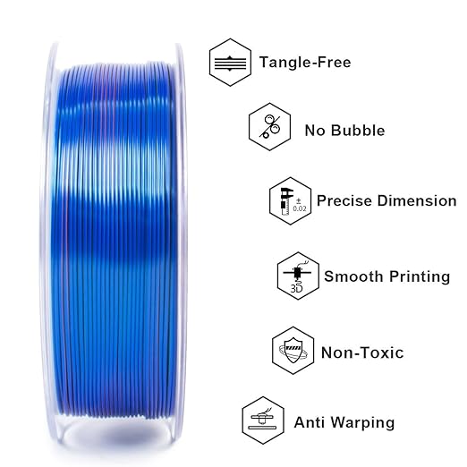 Geeetech 3D Printer Silk PLA Tri-Color Filament, Metal-Like Shiny Silk Filament 1.75mm 1kg (2.2lbs) Spool, Dimensional Accuracy +/- 0.02 mm, Tri-Color Orange Blue Green