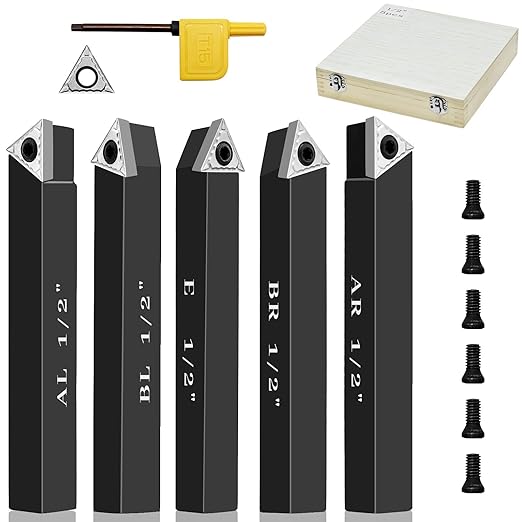 1/2" Indexable Carbide Turning Inserts Holder Set for Machining Lathes, 5 Pcs Set Metal Lathe Tools Inserts Bits with Carbide Inserts TCMT16T304.