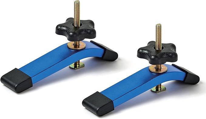 HOTTARGET Aluminum T-track Hold Down Clamps,6-3/8"L x 1-1/4"Width-Woodworking and Clamps - High Strength Aluminum Alloy 6063 - Fine Sandblast Anodized - Blue Color (T-track Hold Down Clamps 2pk)
