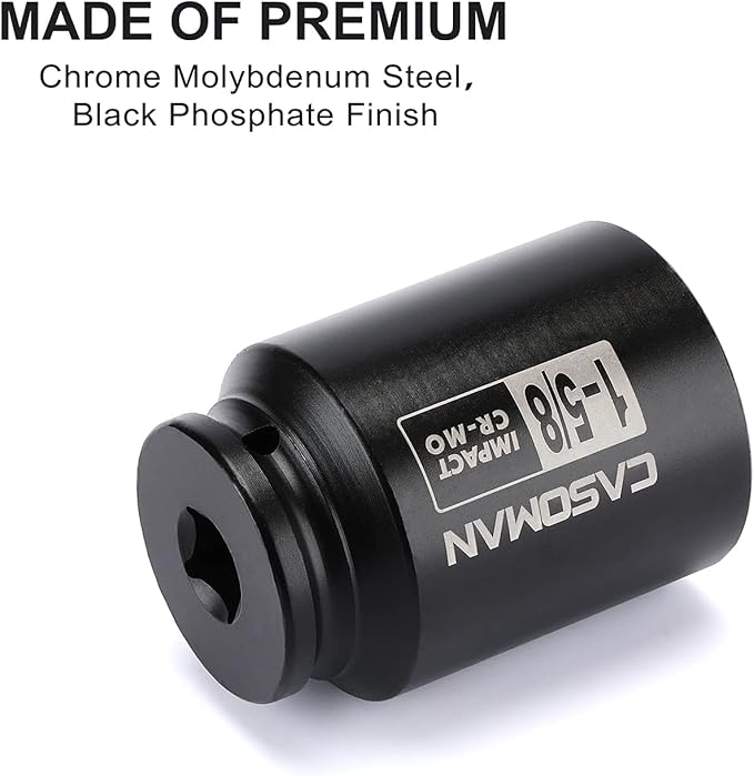 CASOMAN 6-Point 1/2-Inch Drive Deep Impact Socket- 1-5/8" (SAE), CR-MO, 1/2-inch Drive 6 Point Axle Nut Socket for Easy Removal of Axle Shaft Nuts (1-5/8")