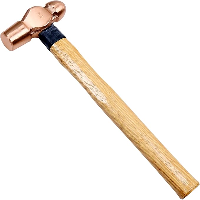 WEDO Copper Ball Peen Hammer,Safety,Wooden Handle,Brass,Die-Forged,Corrosion Resistant,Strong hardness 1 lb