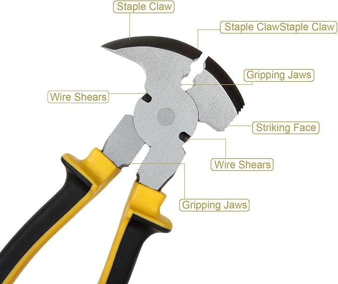 2PCS 10inch Fencing Pliers, Fence Pliers Tool, Nail Puller, Multi Fencing Pliers Tool, Stretching Wire Pliers, Pliers with Hammer Head for Installation and Removal of Wire Fence