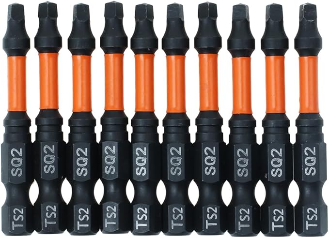 AUTOTOOLHOME 10 Pack #2 Square Driver Bit 2 inch Long Square Impact Drill Bit for Pocket Hole Jig System SQ2 Bits