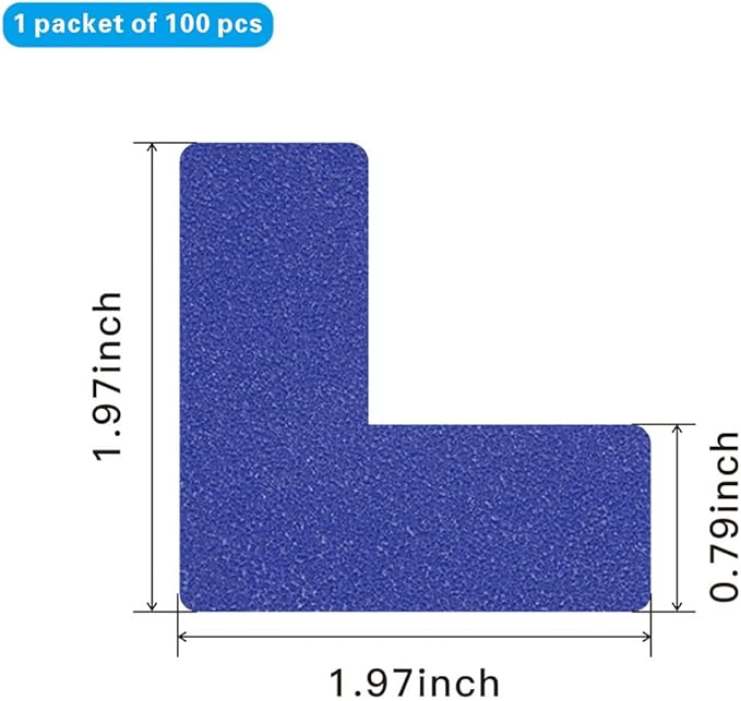 Beiyier 100 Pack 5s Location Marking Corner, 2x2x0.8 Inch L Shaped Graphical Floor Marker for Office Desk Table Top, Warehouse Floor (Blue)